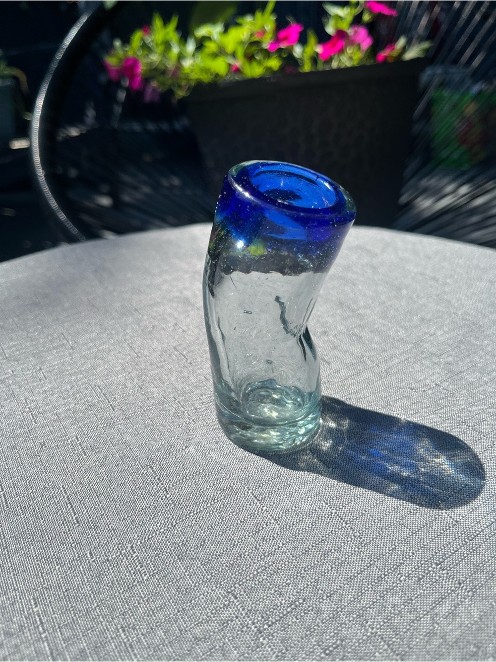 Handblown Glass Bud Vase with Cobalt Blue Rim - Picture 5 of 16
